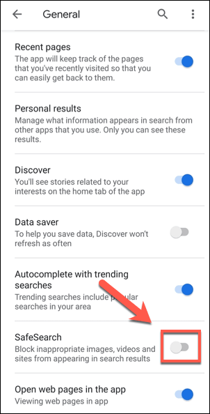 خاموش کردن Google SafeSearch در برنامه جستجوی Google در Android
